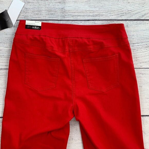 SlimSation Capri Crop Pants sz 2 Red Stretch Pull on Inseam 21" New NWT - Picture 6 of 10